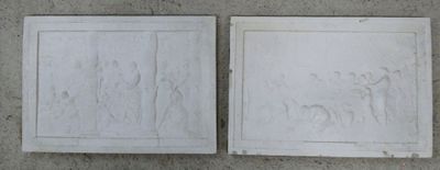 two paintings on the wall of a building that have been painted