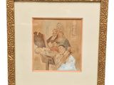 une image représentant un tableau où l'on voit une femme assise à une table avec un chat
