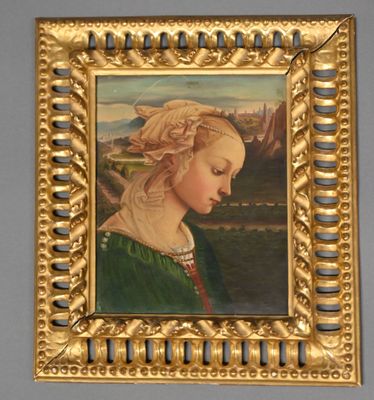 portrait d'une femme en robe verte, dans un cadre doré