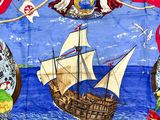 a scarf with a picture of a pirate ship on it