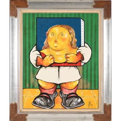 an image of a painting of a child holding a knife