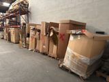 many boxes and pallets in a warehouse with a lot of them