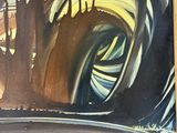 un tableau représentant un homme à cheval traversant un tunnel