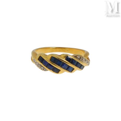 Bague saphirs Bague bandeau en or jaune 18K (750°/°°) ornée … - Photo 1