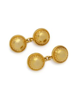 une paire de boutons de manchette en or jaune au motif circulaire