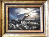 a painting of a ship in the middle of the ocean