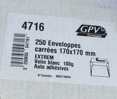 Lot de 250 enveloppes à fenêtres 170x170 cm 100 gr blanches