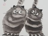 two cats that are standing next to each other