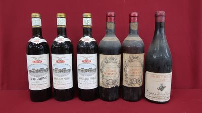 several bottles of wine are lined up on a red cloth
