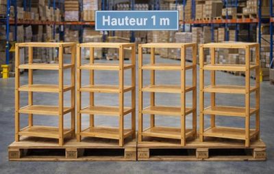 Lot de 4 étagères quatre niveaux en bois hauteur 1 m.