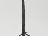 an image of a metal table with a black top and legs