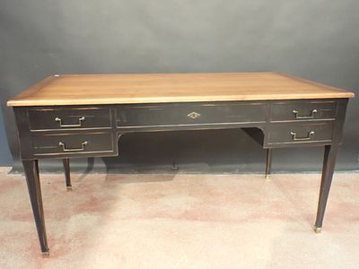 an image of a desk with drawers and a wooden top