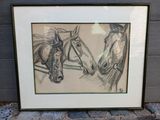 dessin représentant deux chevaux, réalisé à la plume et à l'encre sur papier