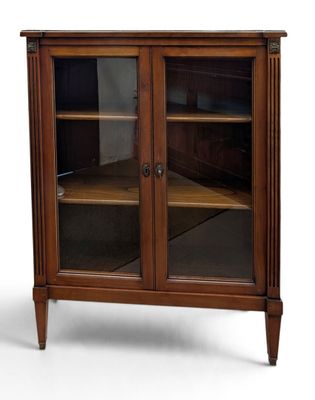 an image of a wooden cabinet with glass doors