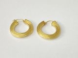 a pair of gold hoop earrings on a white background