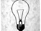 a black and white drawing of a light bulb on a white background