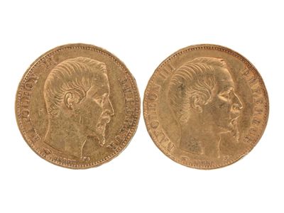 Deux pièces de 20 Francs or Napoléon III tête nue de 1856 et… - Photo 1