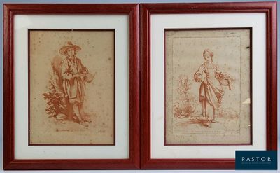 deux dessins encadrés représentant un homme et une femme