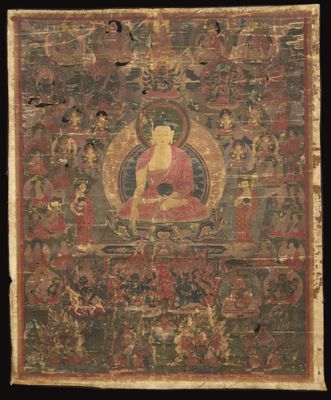 a painting of a woman sitting in a lotus position