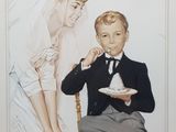 a painting of a man and a woman sitting on a chair