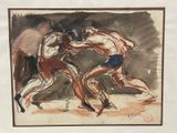 drawing of two boxers fighting in a boxing ring with one punching the other