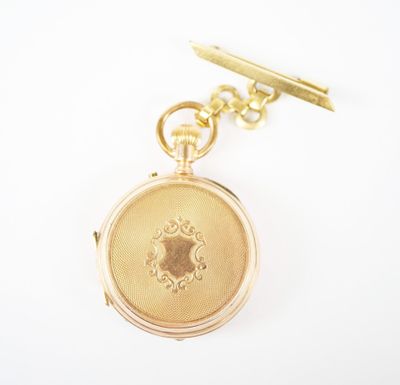 une image représentant une montre de poche en or avec une chaîne, sur fond blanc