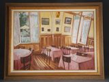 un tableau représentant une salle à manger avec des tables et des chaises