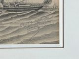 a drawing of a boat in the water with a man on it