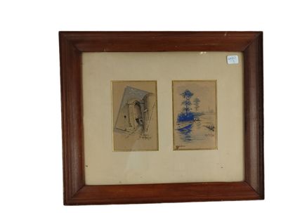 Louis DISCOURS (XX), deux dessins dans un même encadrement "…