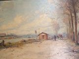 a painting on the wall of a house by the water