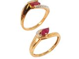 two gold rings with ruby stones and diamonds