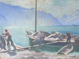 a painting of a group of people on a boat