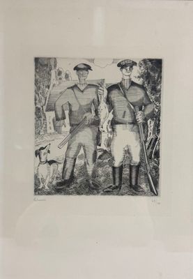 un dessin représentant un homme, une femme et un chien