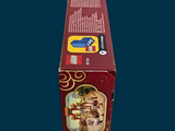 a red box with a picture of a man riding a horse