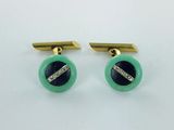 une paire de boutons de manchette verts et noirs sertis de diamants