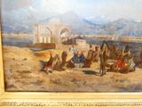 un tableau représentant un groupe de personnes à cheval sur la plage