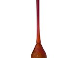 a red vase with a long stem on a white background