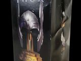 a close up of a box with a helmet on top of it