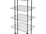 a close up of a rack with four shelves on top of it