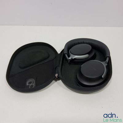 a black case with a pair of headphones inside of it
