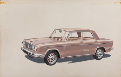 dessin représentant une voiture marron sur fond blanc, avec un arrière-plan marron