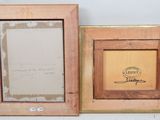 two wooden picture frames with a picture of a tennis ball and a tennis racquet