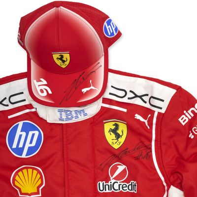 ferrari racing jacket and cap with autographs signed by the drivers