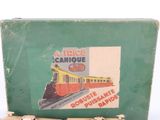 a green box with a picture of a train on it