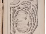 an old book with a drawing of a river and a bridge