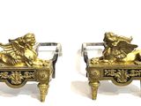 pair of antique brass lion bookends on marble bases