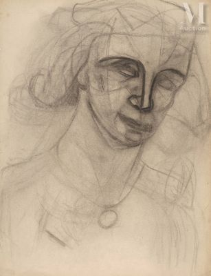 un vieux dessin d'une femme avec un voile sur la tête