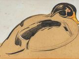 a drawing of a duck that is sitting on the ground