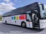 a bus that is parked on the side of the road