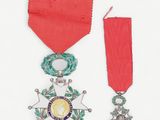 a close up of a medal and a ribbon on a white surface